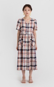 linen colorful check flare long one-piece (2colors)