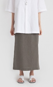 linen side half slit h line long skirt (3colors)